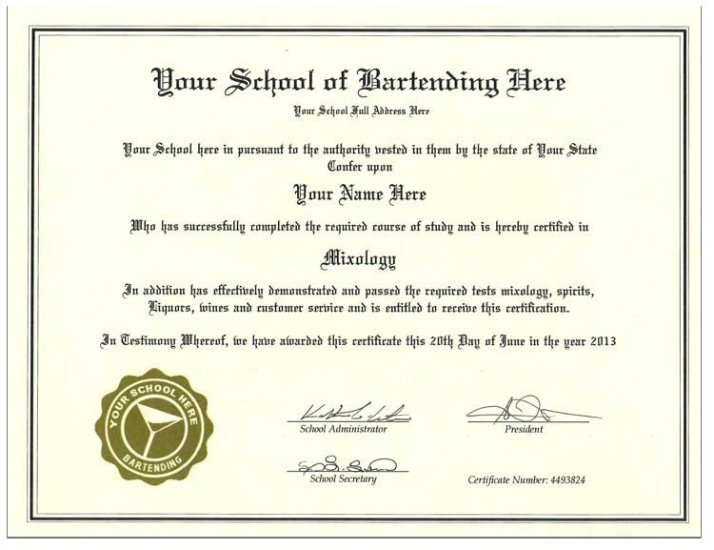 (image for) Fake Bartender Certificate