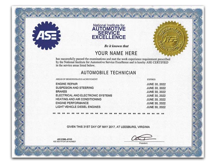 Fake Ase Certificate Template