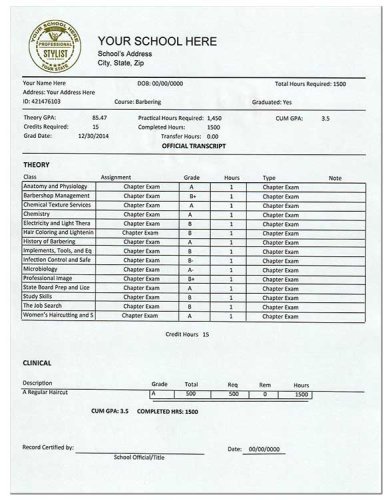 Fake Barber School Transcripts : Fake Diplomas | Fake GED Certificates ...